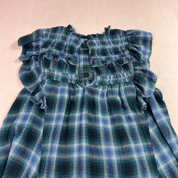 Free People Top Womens Medium Blue Not Your Average Girl Navy Ruffle Shoulder - Picture 11 of 11